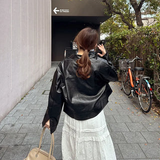 Casual short leather jacket
