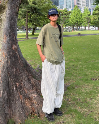 Seersucker striped wide-leg pants