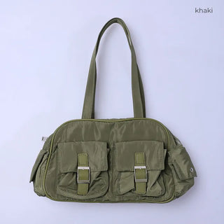 Two-pocket buckle shoulder bag