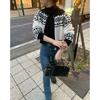 Nordic pattern knit zip-up