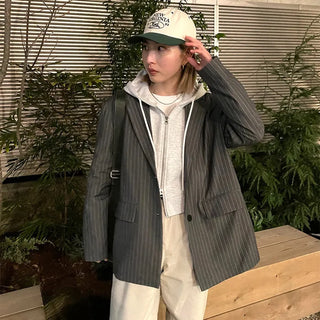 Striped Shoulder Pad Oversized Jacket