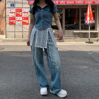 Colored short-sleeved denim shirt