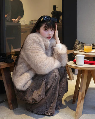 High-neck fur jacket
