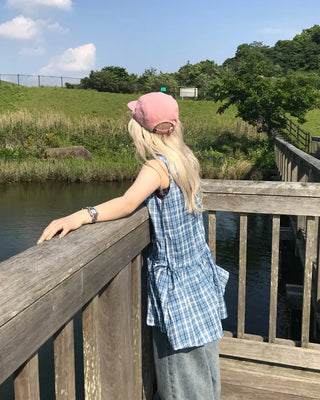 Checkered frill ribbon dress