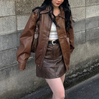 Belt set mini leather skirt