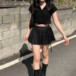 See-through net cropped short-sleeved T-shirt