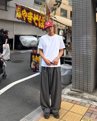 Wide-leg slacks with inner hooks and pleats