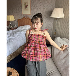 Checked balloon camisole