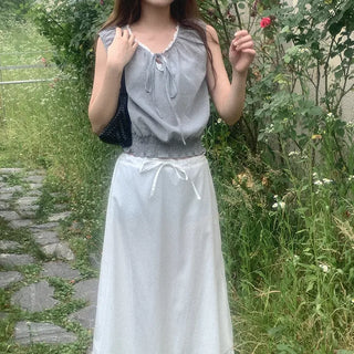 Shirred Ribbon Sleeveless Blouse