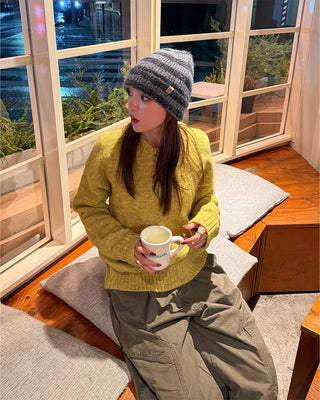 Henley neck round long knit
