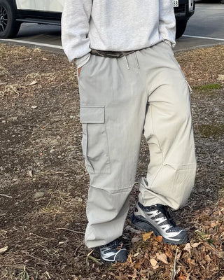 Fleece-lined parachute string cargo pants