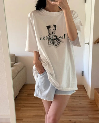 Oversized puffy dog short-sleeved T-shirt