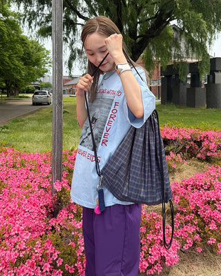 Patterned nylon drawstring bag