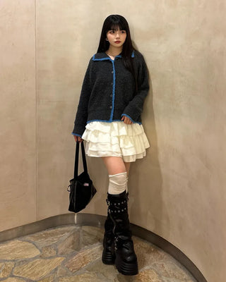 Two-tone oversized knit cardigan
