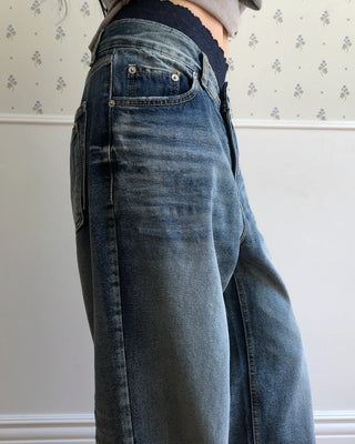 Double pocket wide denim pants