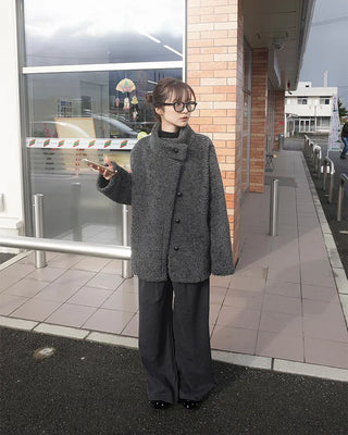 Brushed two-pleat wide slacks