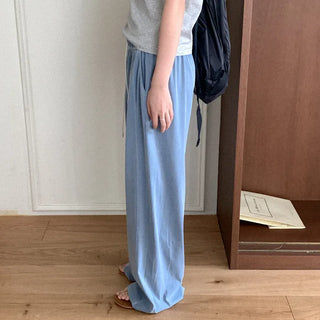 Pigmented wide-leg elastic waist pants