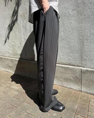 Striped button design wide slacks