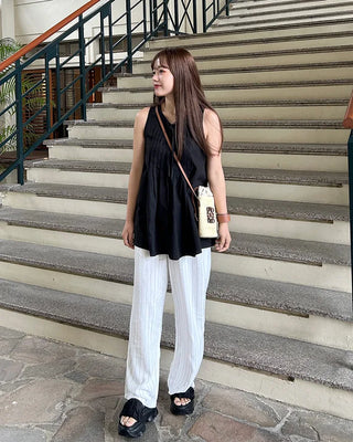 Linen banding striped pants