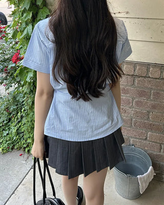 Striped side snap half shirt