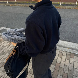 Fleece cropped half-zip pullover