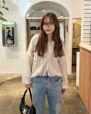 Hooded knit zip-up