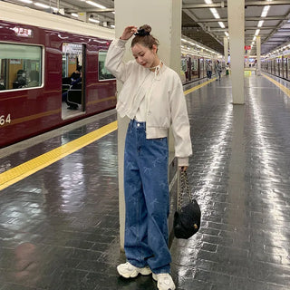 Ribbon Pattern Denim Pants