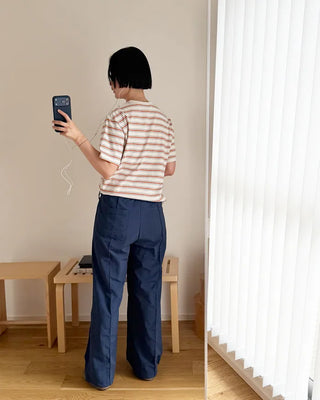 Trendy striped short-sleeved T-shirt