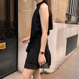 Halter neck frill mini dress