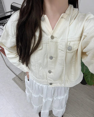 Cropped hooded denim jacket