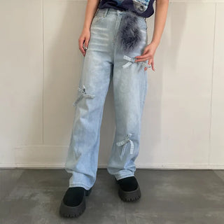 Ribbon denim pants
