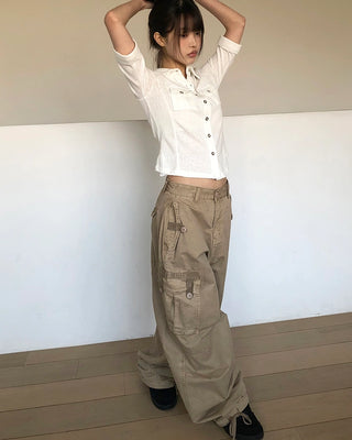 Multi-pocket wide cargo pants