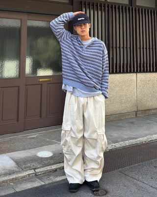 Henley neck striped knit