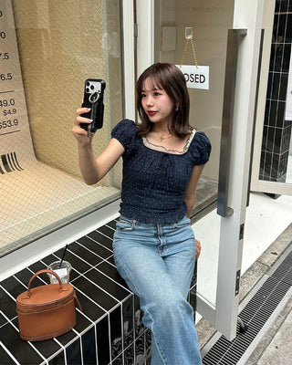 Dot smoke short-sleeved blouse