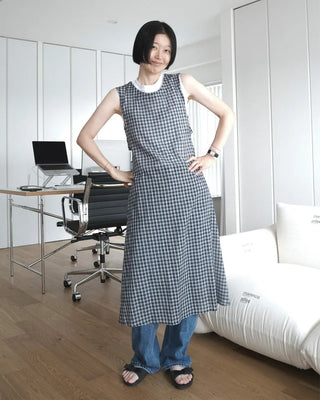 Backless long check dress