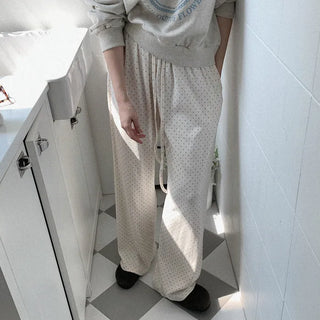 Polka Dot Elastic Waist Chino Pants