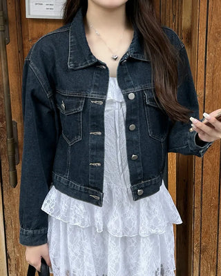 Stitched cropped denim jacket
