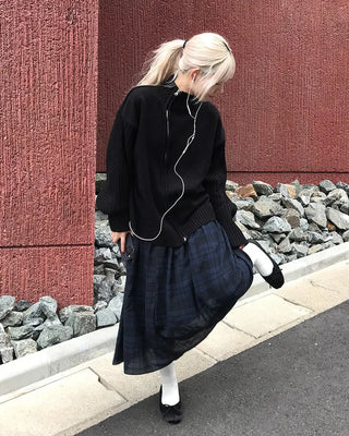 Check pattern cotton long skirt