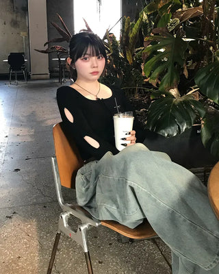 Side-tucked balloon denim pants