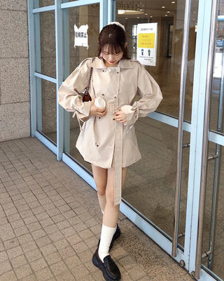 Double-breasted half trench coat