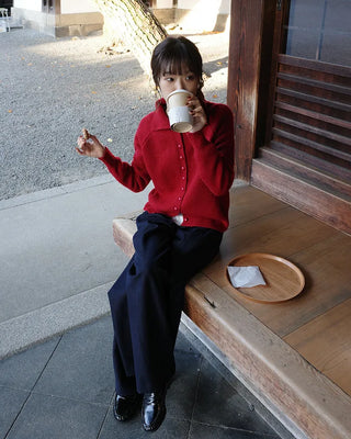 Zip-button knit cardigan