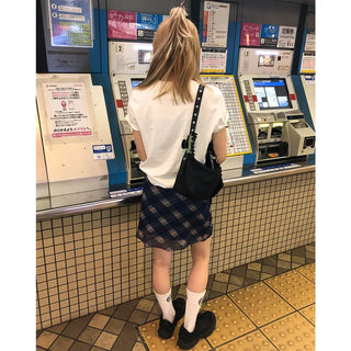 Checkered elastic waist mini skirt
