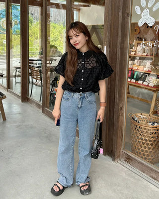 Lace Collar Flower Blouse