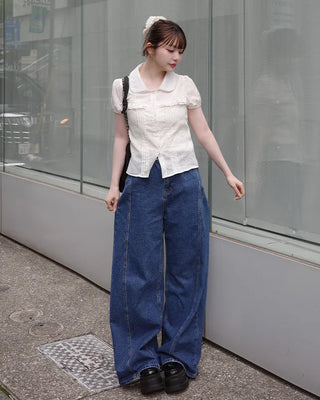 Side-slit wide denim pants