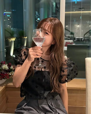 Sheer polka dot puff sleeve blouse