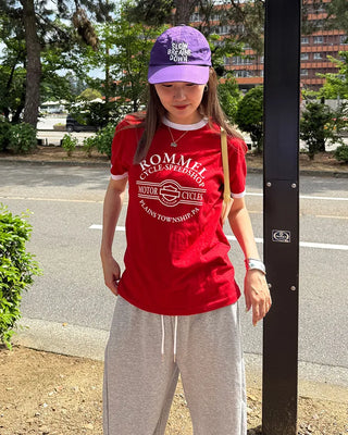 Ringer lettering half T-shirt