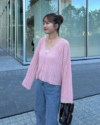 Ribbed V-neck cardigan