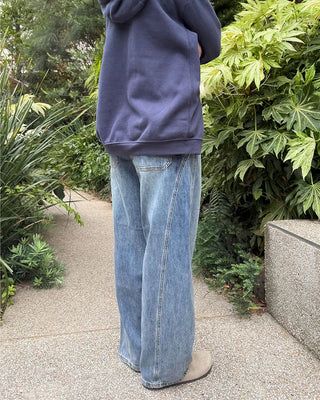 Wide-leg denim pants with a striped design