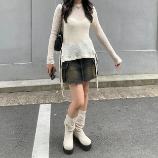 Tassel Wash Cargo Denim Skirt