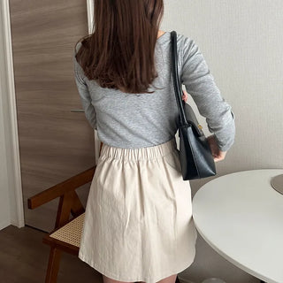 U-neck ribbed long-sleeved T-shirt